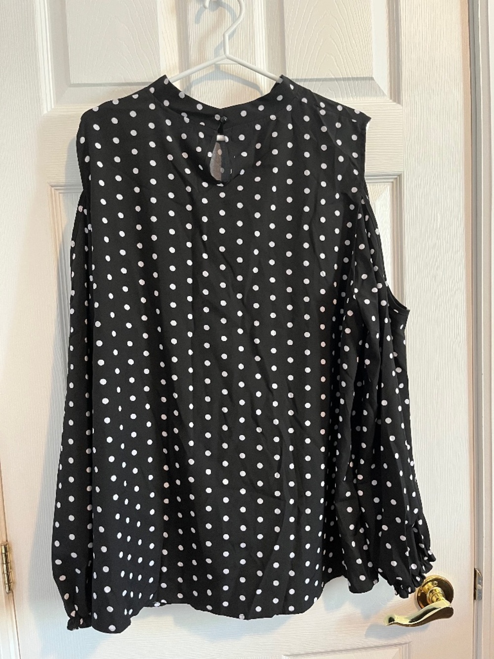 Shein polka dot cold shoulder long sleeve blouse